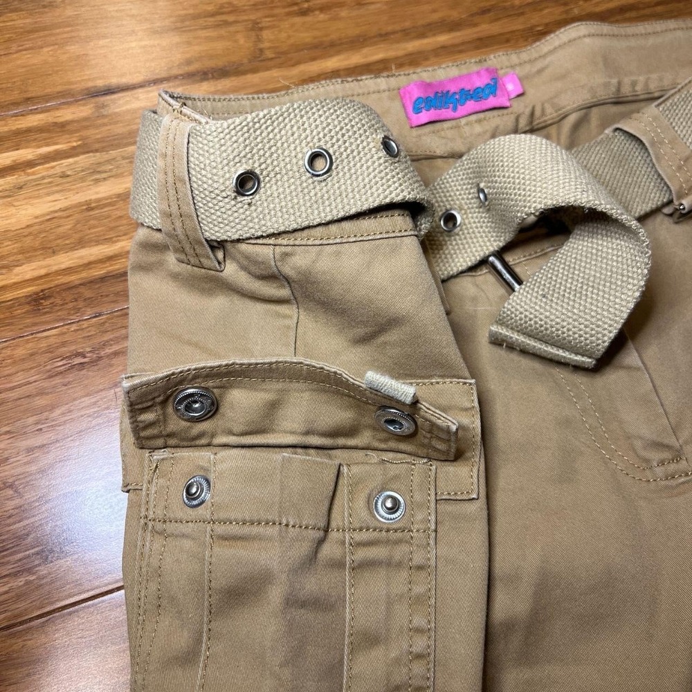 Edikted Khaki Cargo Flare Pants Low Rise Belted Y2K Utility Tan Size Medium - Picture 4 of 8